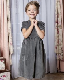 фото ПЛАТЬЕ бархатное со стразами (серый) Tricotier для девочек